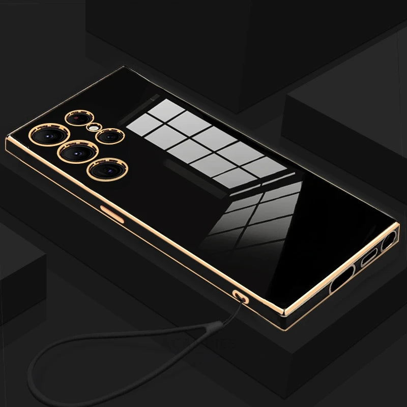 Silicone corded case for S 22 23 24 25 smartphones, shiny gold finish, by Corporación Turística, featuring a flexible silicone design.