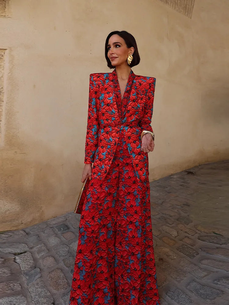 Conjunto Floral Primavera Mujer: Blazer y Pantalones Anchos