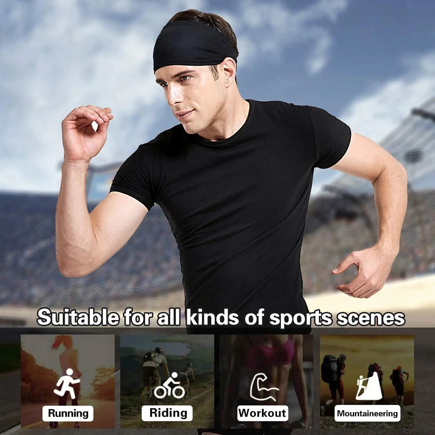 1 unidad de diadema deportiva elástica absorbente de sudor para correr, fitness, ciclismo, tenis, yoga, gimnasio, para hombre y mujer