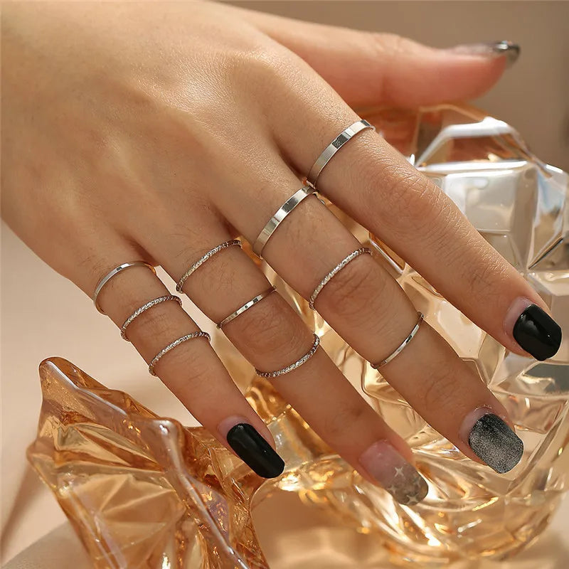 Conjunto Anillos Bohemios Circon Mujer | Modyle | Flor Luna Amor (Dorado)