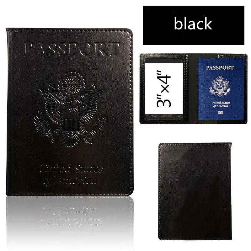 Black leather RFID passport cover by AEROCANDY, stylish and organized travel accessory for secure passport protection.