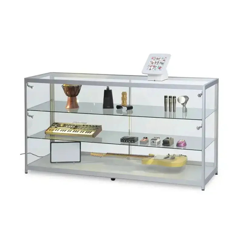 A modern 70-inch LED jewelry and cosmetics display cabinet by AIBAOTONG with customizable glass doors and sleek design.