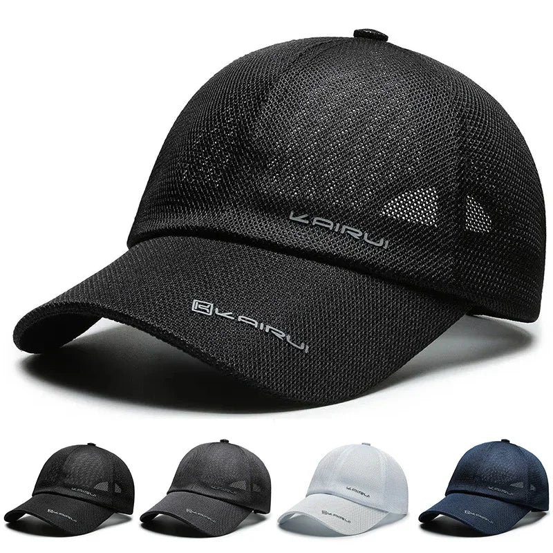 Black AIRUI unisex adjustable baseball cap with summer hip-hop style and solar protection, suitable for casual and outdoor wear.