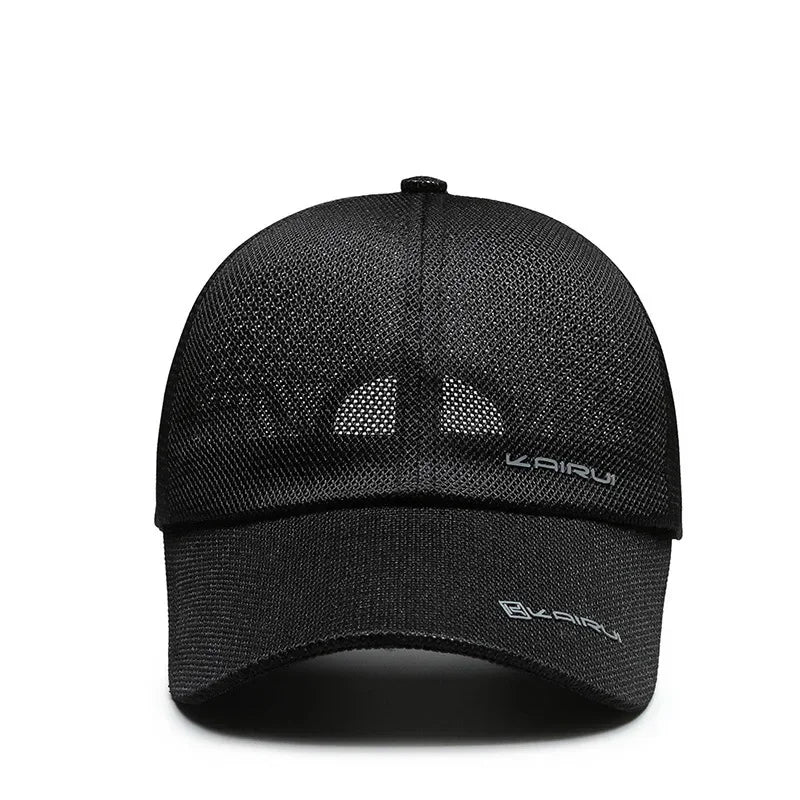 Black AIRUI unisex adjustable baseball cap with summer hip hop style and sun protection, casual accessory for outdoor wear.