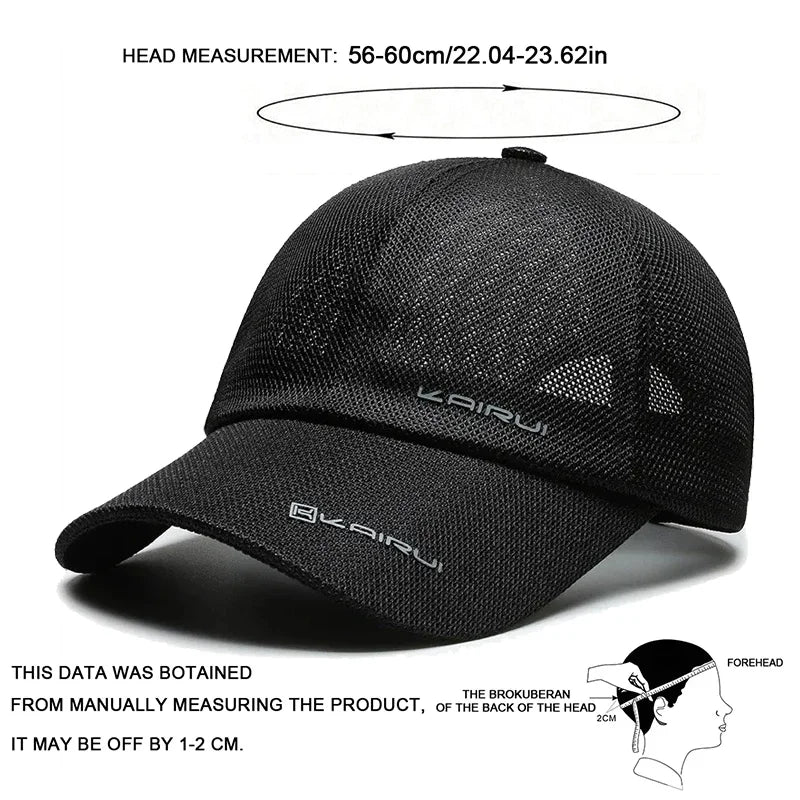 Black AIRUI unisex adjustable baseball cap with summer style, hip hop design, offering solar protection.