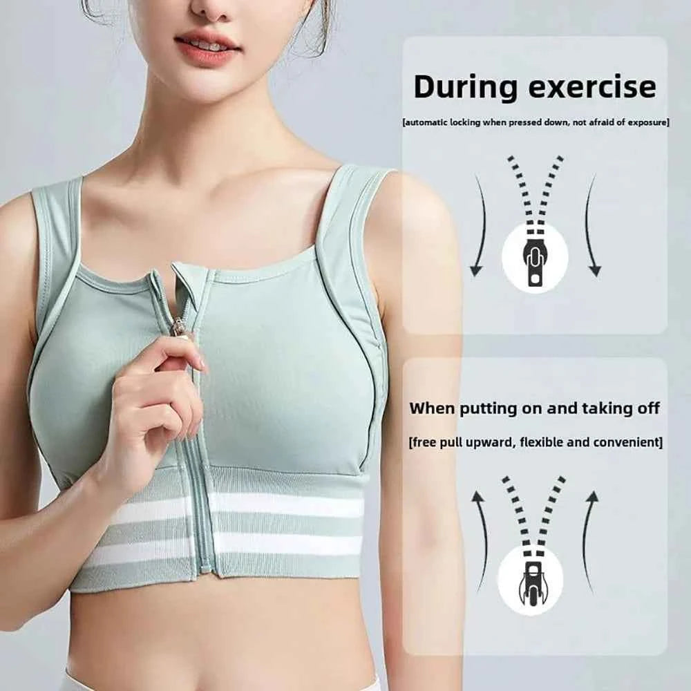 Black ALIKIKI sports top with front zipper, padded yoga vest, plus size athletic wear for women, perfect for active fitness routines.