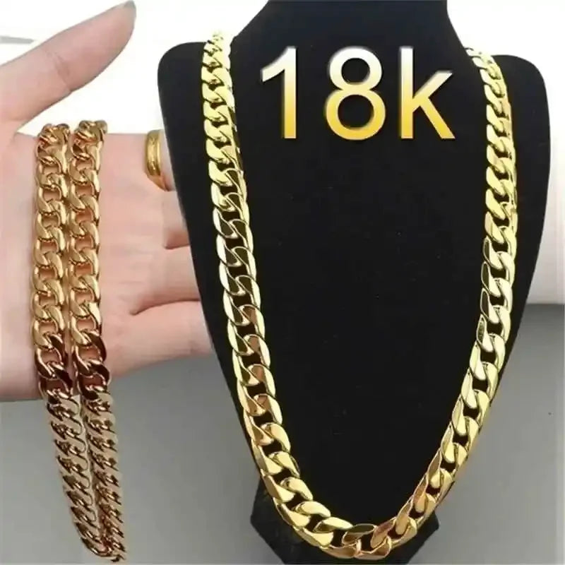 Alizero silver 925 and 18K gold plated unisex 8mm classic collar chain, 50cm (20 inches) elegant jewelry necklace.