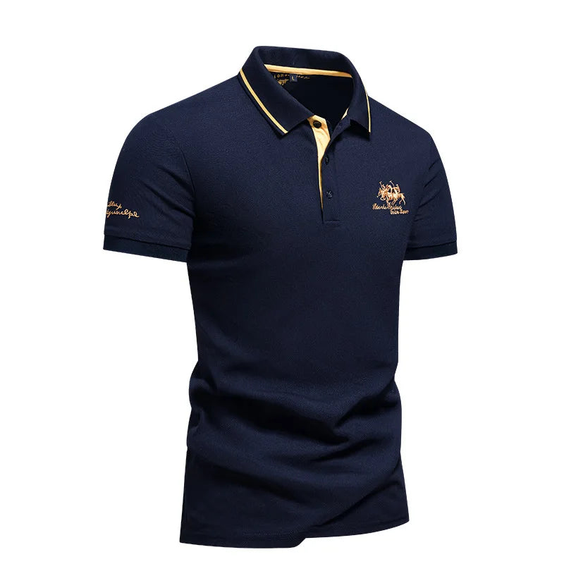 Navy blue embroidered polo shirt for men by Animal Game, short sleeve casual summer clothing, size 4XL.