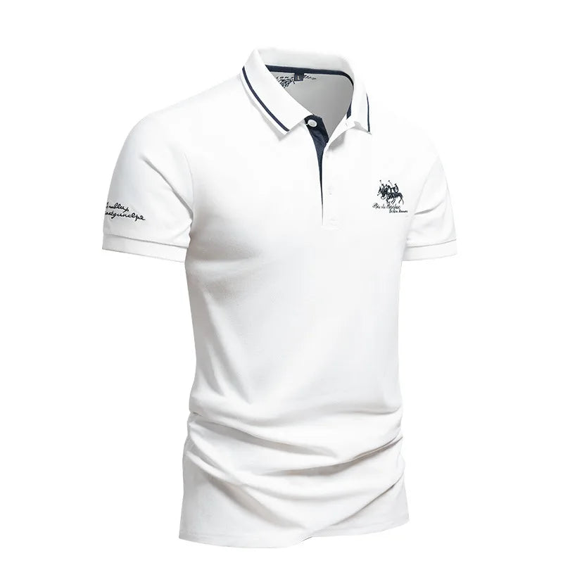 Navy blue embroidered men's polo shirt by Animal Game, short sleeve casual summer polo top for men.