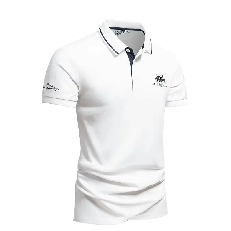 Navy blue embroidered polo shirt for men by Animal Game with short sleeves, casual summer style, 4XL size.