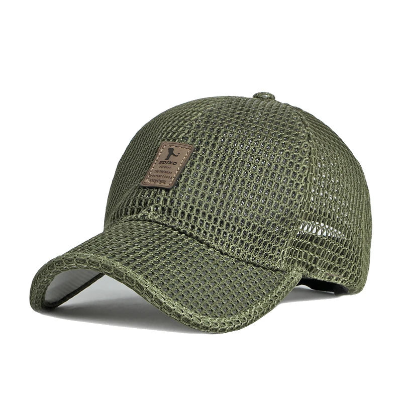 Black breathable mesh snapback cap by Ayaco.Fan, featuring adjustable fit, ideal for summer sun and hip hop style.