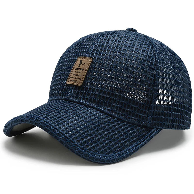 Black breathable mesh snapback baseball cap by Ayaco.Fan, adjustable summer hat ideal for sun protection and hip hop style.