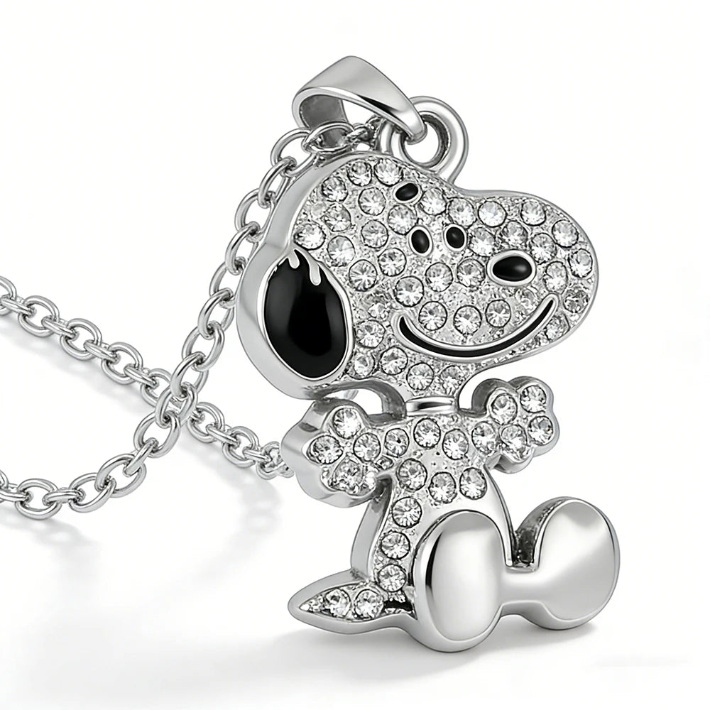 Bandai Snoopy collar with circonita stones, cartoon design, complete gift set for couples, chain with pendant, jewelry for the clavicle.