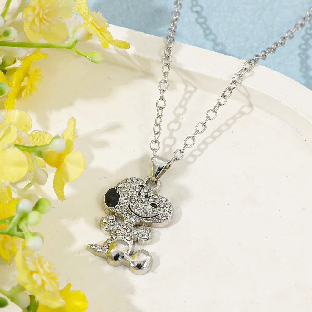 Bandai Snoopy-themed necklace with complete zirconia design, perfect as a couple gift, featuring cartoon character pendant.