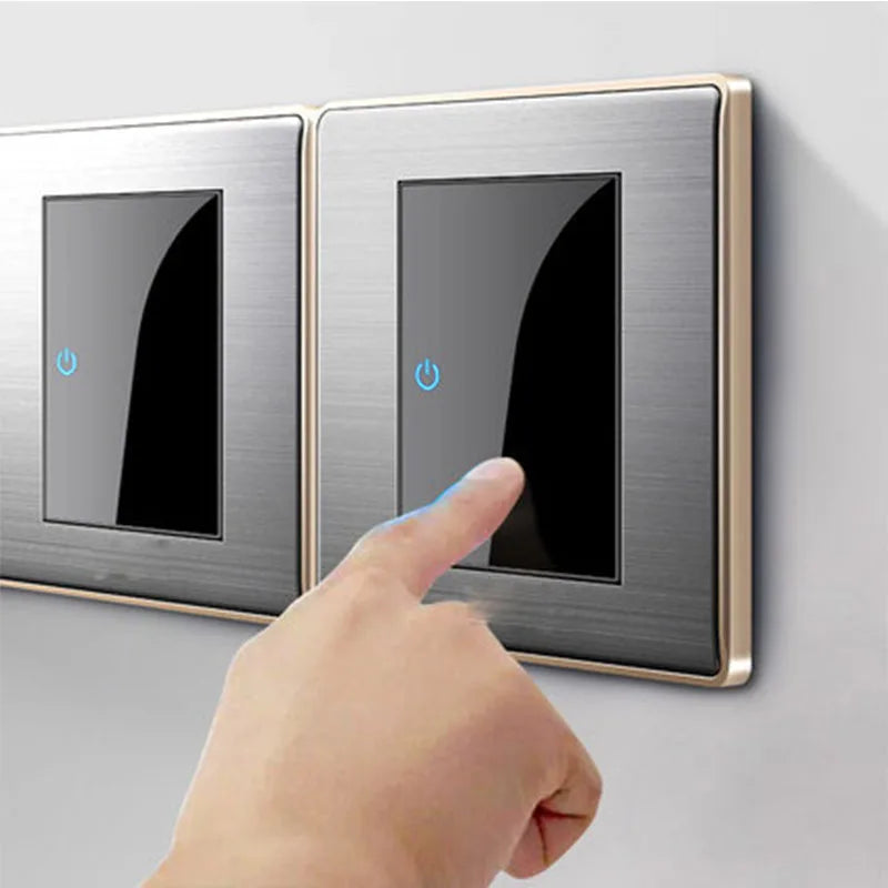BIHU LED 1-4 gang stainless steel switch for home lighting, 1/2 Vía, durable and modern design.