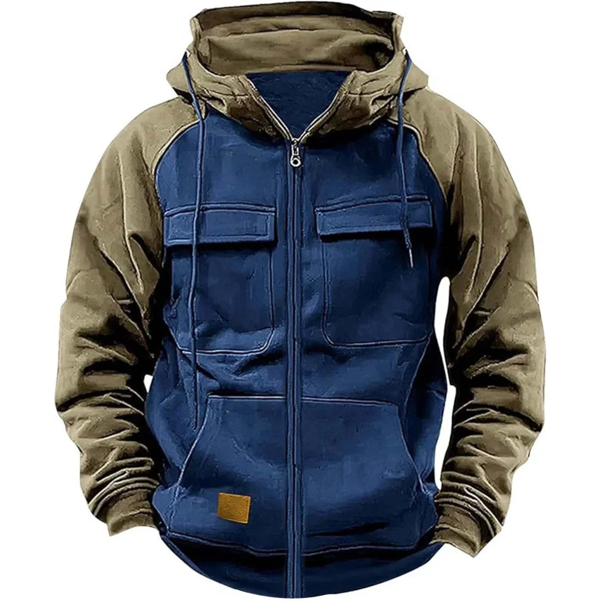 Men's retro hoodie by BOILEN HENG XIN in military green with front zipper, perfect for autumn and winter, casual and stylish.