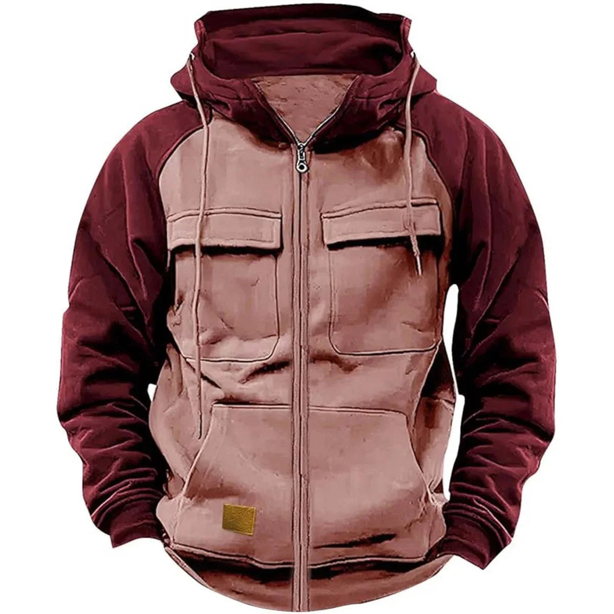 Military green men's retro hoodie by BOILEN HENG XIN with front zipper, ideal for fall and winter, casual and stylish.