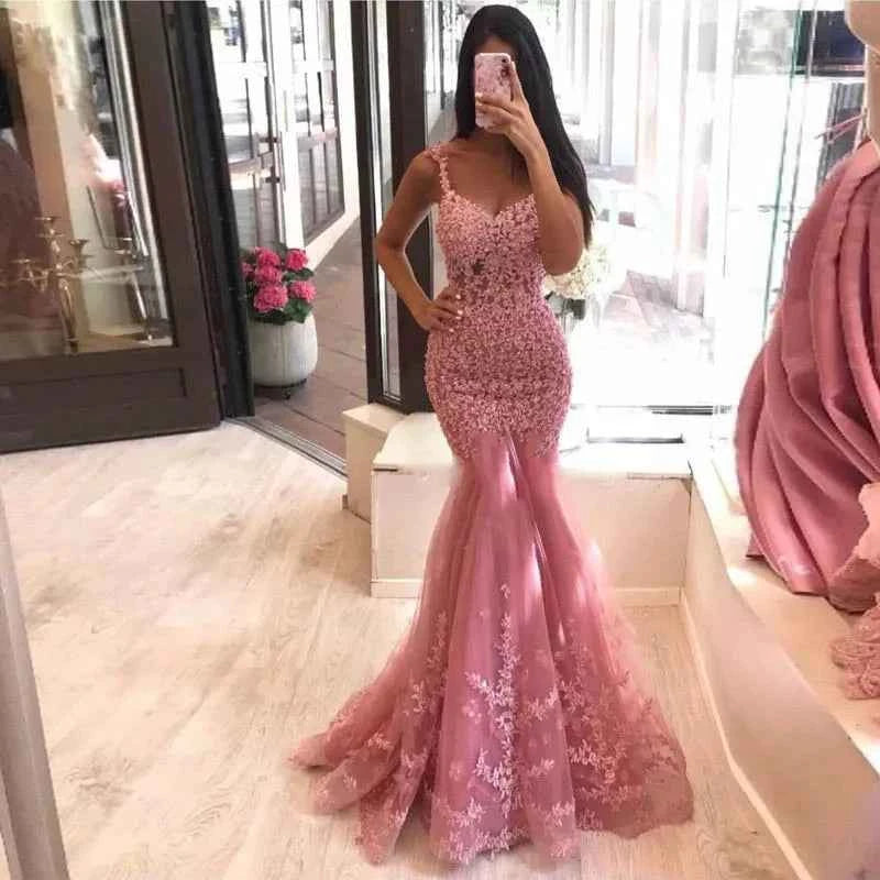 Elegant Bridalaffair mermaid evening gown with lace and pearl details, long length, perfect for graduation or formal parties.