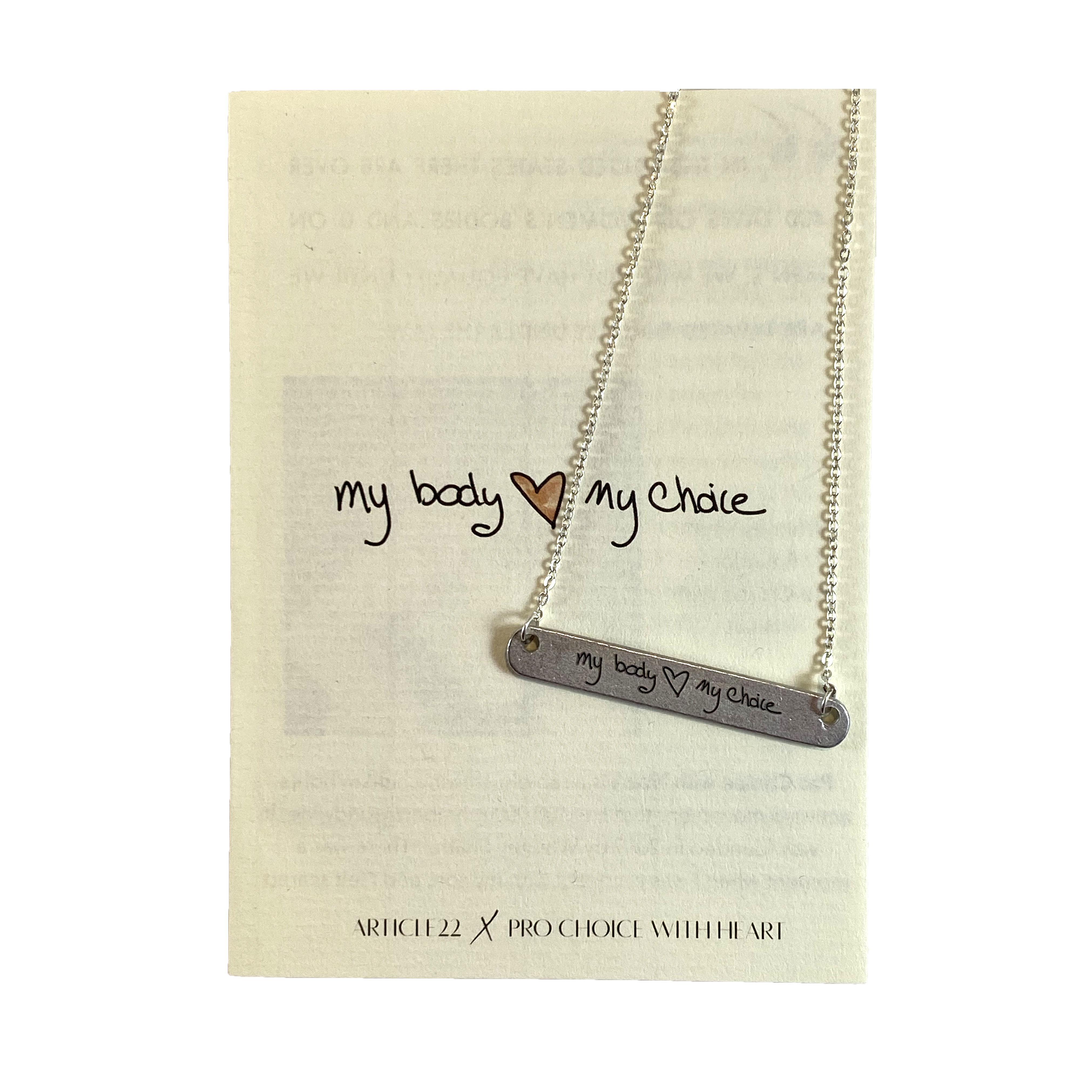 MY BODY MY CHOICE BAR TAG NECKLACE - PROCHOICE WITH HEART COLLABORATION