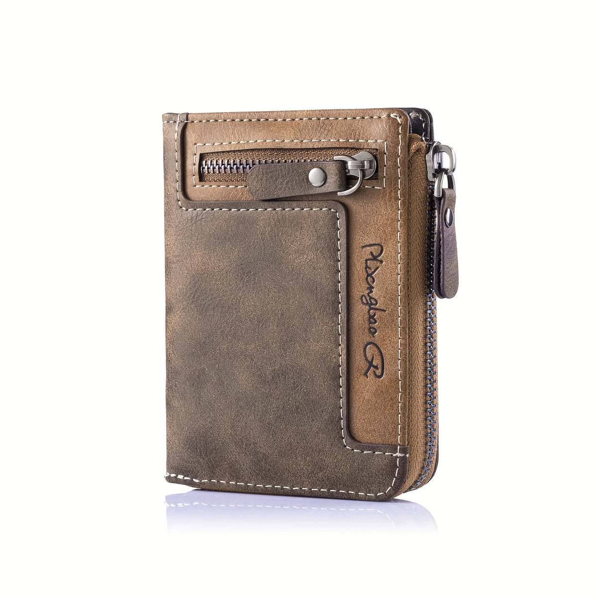 CEXIKA retro short leather wallet and coin purse in brown, multifunctional PU material, casual accessory for everyday use.