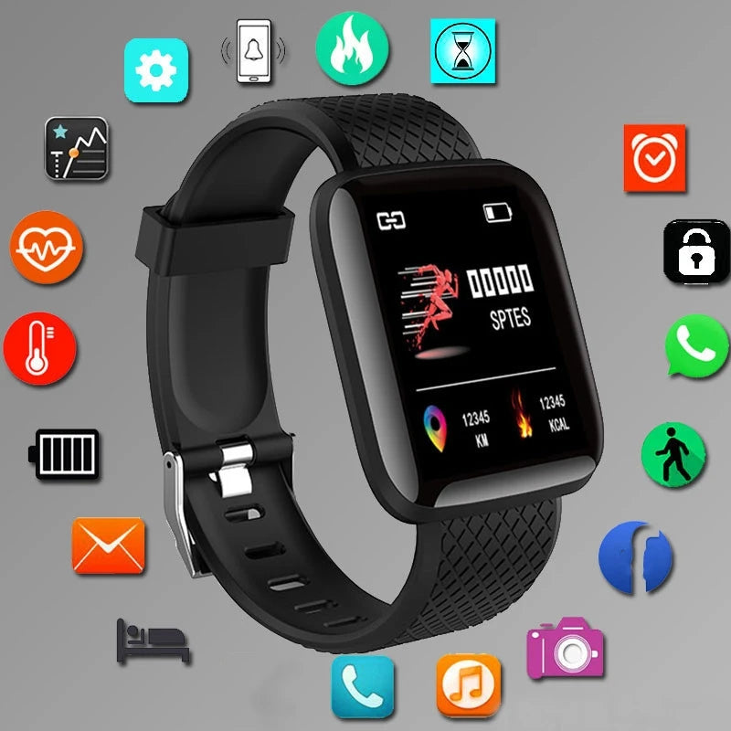 Silver CHAONB smartwatch for men and women with fitness monitor and call features, compatible with Android and iOS.