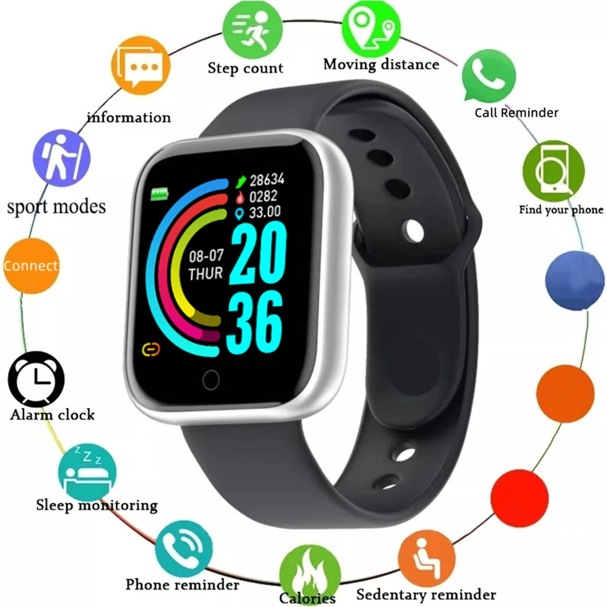 Chaonb smartwatch for men and women with fitness tracking, call notifications, compatible with Android and iOS devices.
