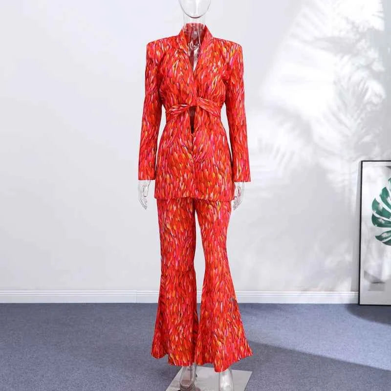Chin.Sweety floral spring women's blazer and wide-leg pants set, stylish two-piece outfit for spring fashion.