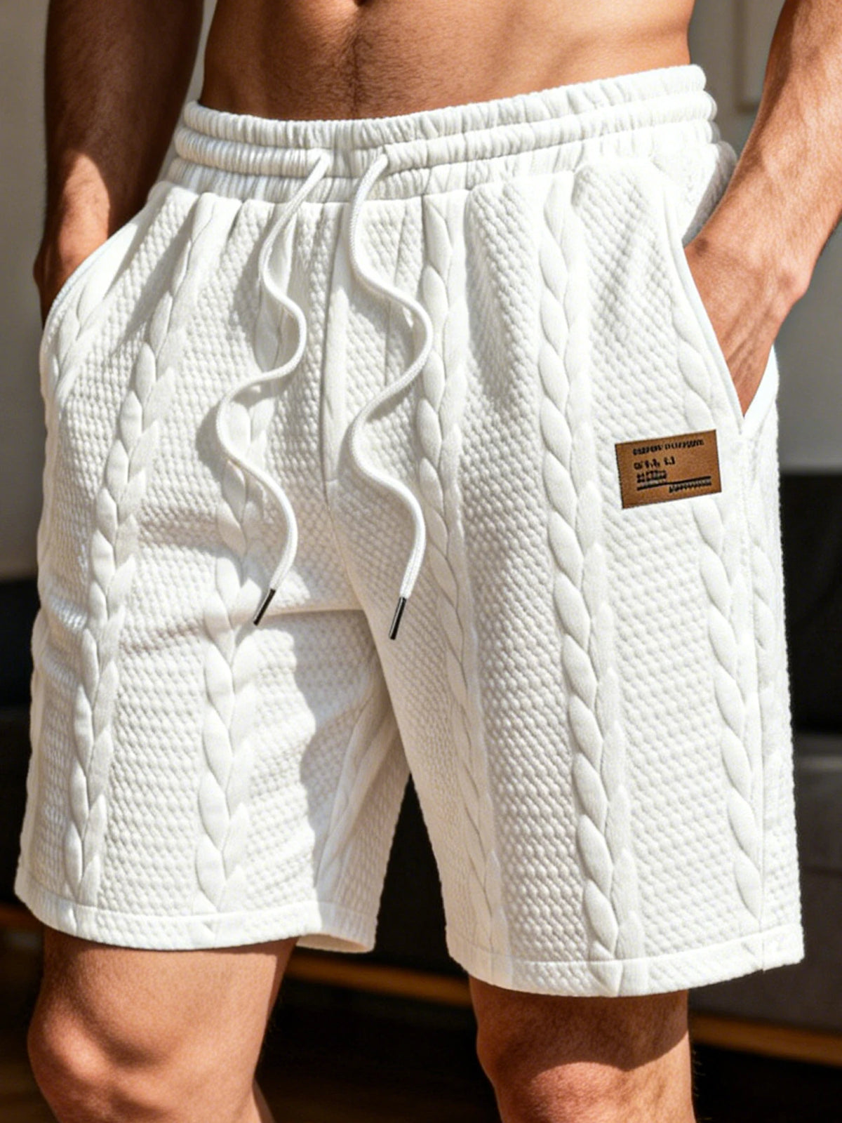 White men's summer breathable shorts by CONJUESS, 5-inch length, lightweight casual pants suitable for warm weather.