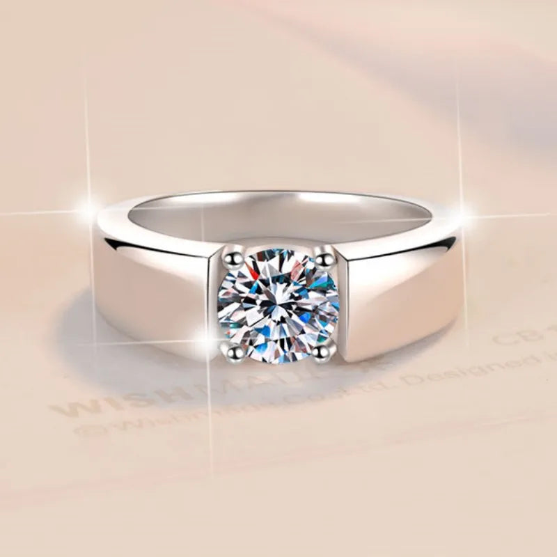 Sterling silver couple ring with 0.5ct moissanite gemstone, featuring a 5mm round cut, from BJXMOSO collection.