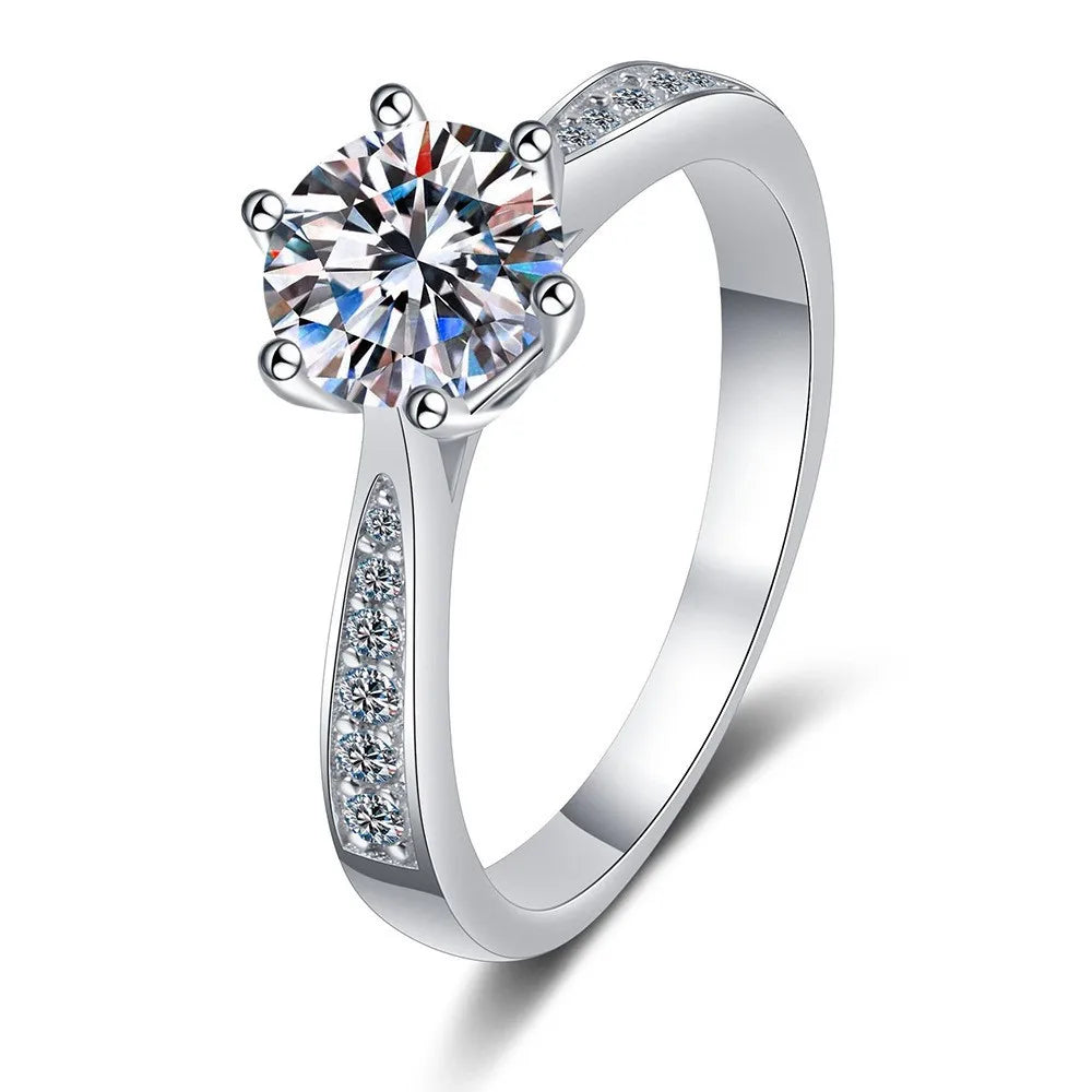 Silver moissanite couple ring with 0.5 carat, 5mm stone, crafted by BJXMOSO, featuring elegant sterling silver design.