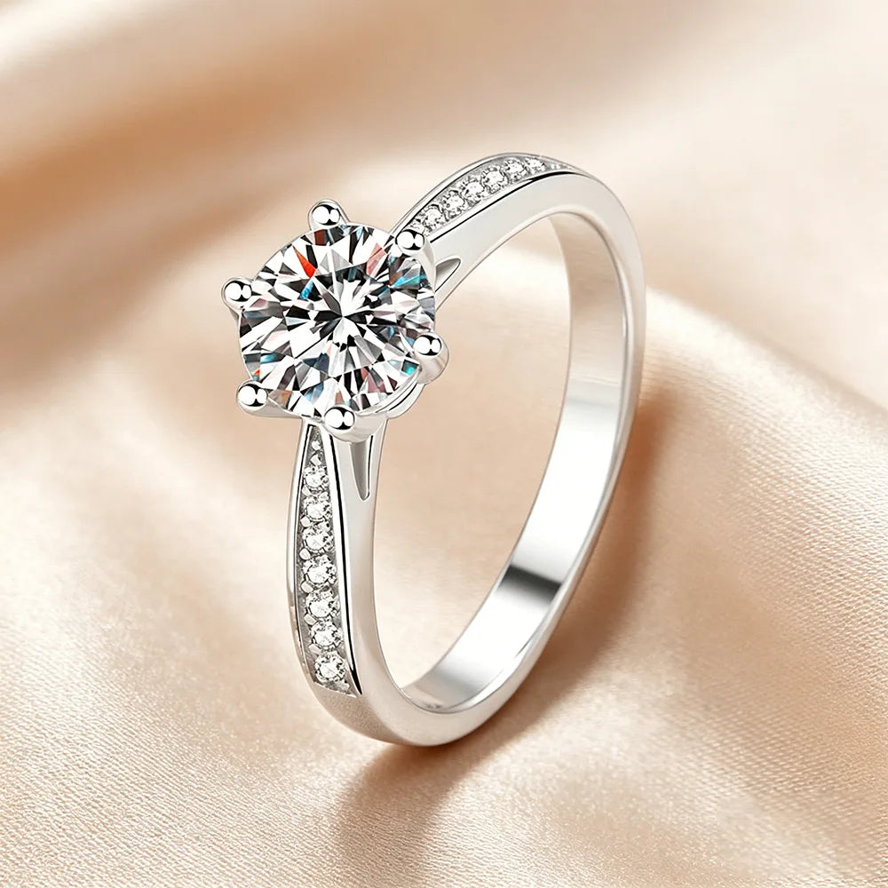 Sterling silver couple's ring with 0.5ct moissanite D VVS clarity, featuring a 5mm gemstone, elegant and romantic jewelry piece