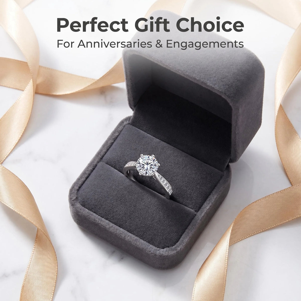 Moissanite D VVS1 ring in 0.5-2ct size, silver band, elegant women's jewelry from Corporación Turística.