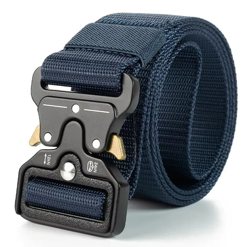 Black tactical belt by Paul Hueman, unisex accessory with durable material, 120cm length, suitable for outdoor and military use.