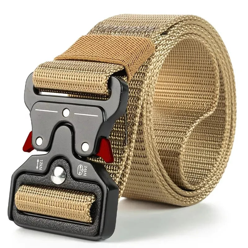Black Paul Hueman tactical belt for unisex use, 120cm long, durable nylon strap with metal buckle for outdoor and tactical activities.