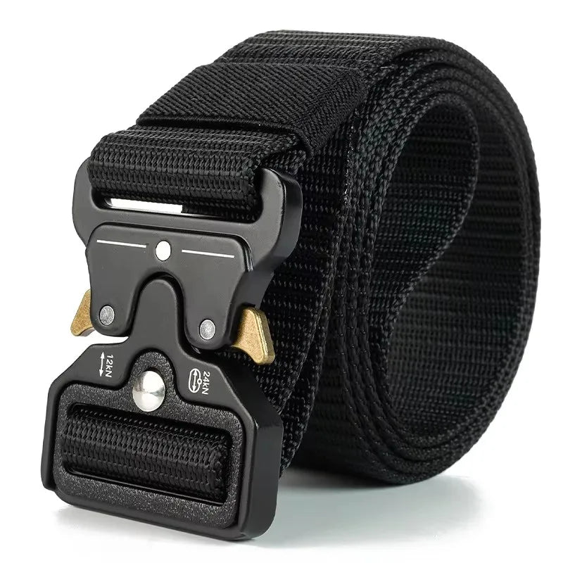 Black Paul Hueman tactical belt for unisex use, 120cm, featuring durable design and sturdy buckle, ideal for outdoor and tactical needs.