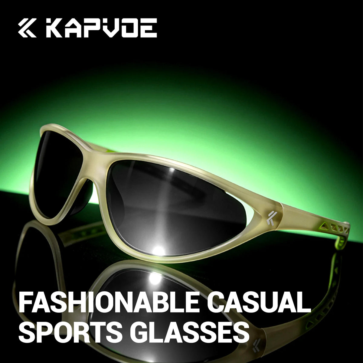 Kapvoe fashion men's cycling glasses with tinted lenses, black frame, and sporty design for cycling outdoors.