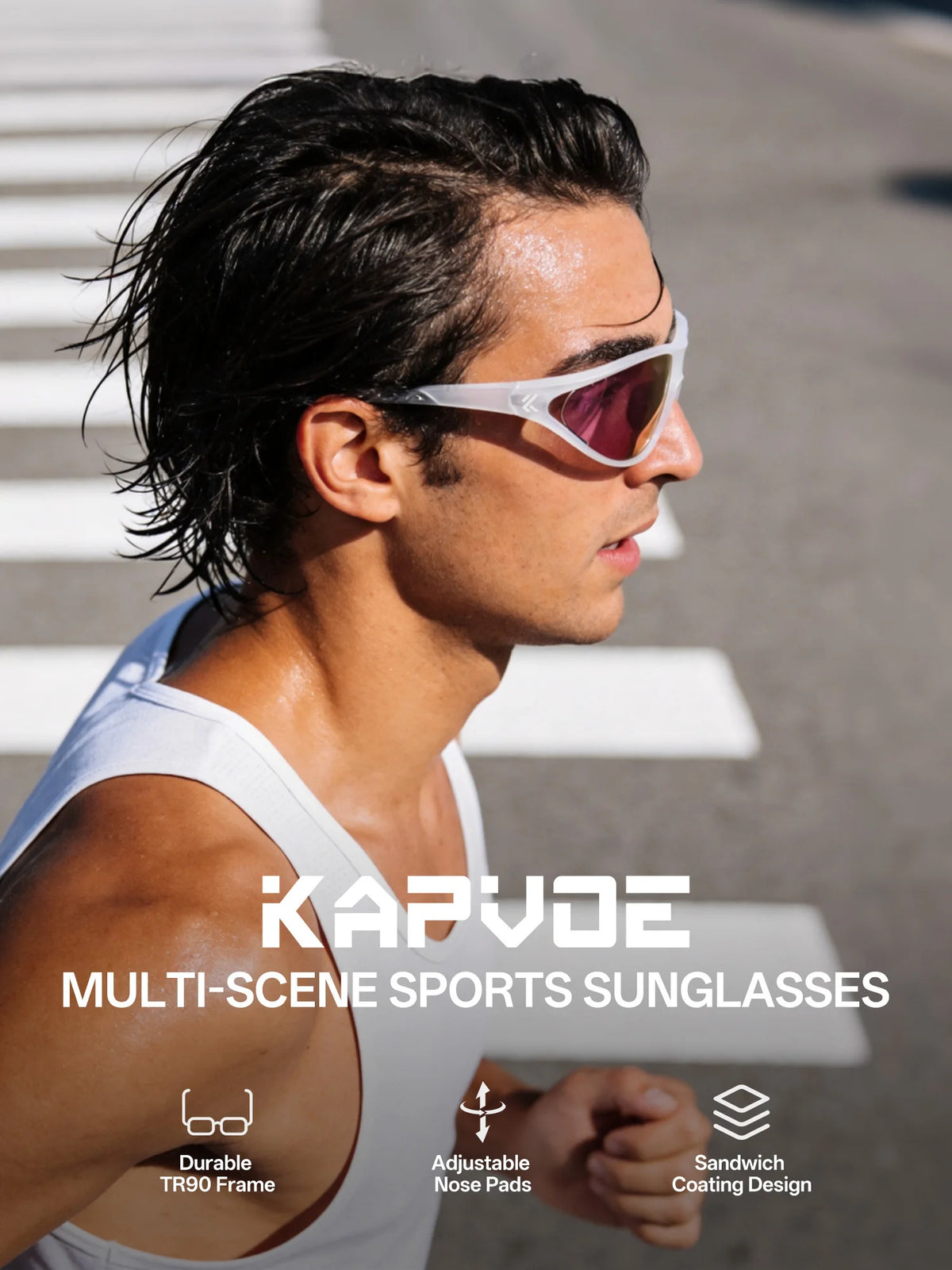 Sporty men's Kapvoe Fashion cycling glasses with tinted lenses, designed for outdoor cycling activities.