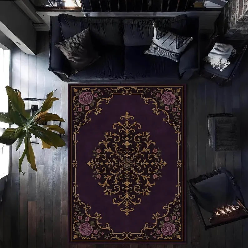 Abstract gold marble pattern rug by Corporación Turística, featuring elegant marble design on a soft textured surface.