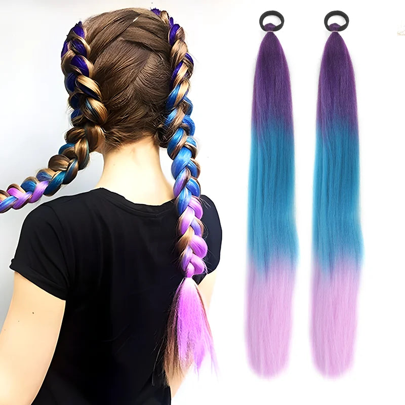 Synthetic LUPU ponytail extension with elastic band, 26 inches long, featuring natural black hair for easy hair styling.