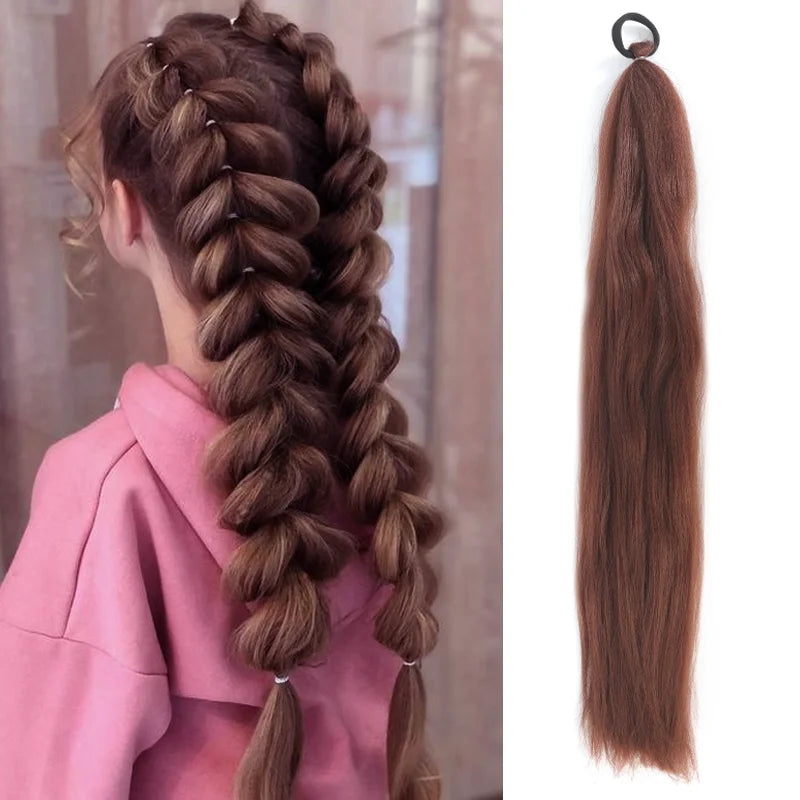 Synthetic LUPU ponytail extension with elastic band, 26 inches long, natural black hair for easy, stylish hair enhancement.