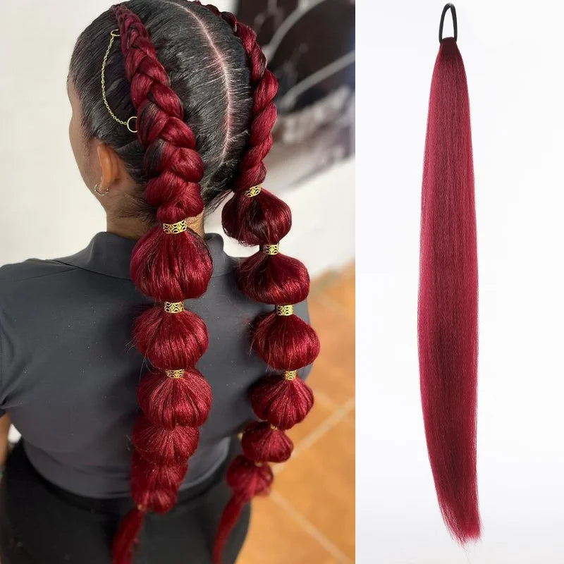 LUPU synthetic ponytail extension with elastic band, 26 inches long, in natural black color, for easy hair styling.