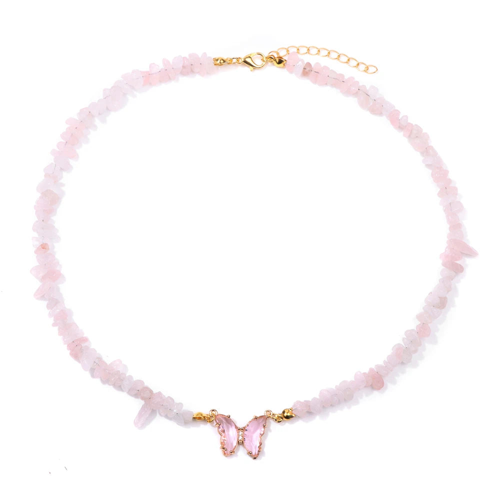 Fashion butterfly crystal collar with purple amethyst stones, stylish jewelry piece by Corporación Turística.