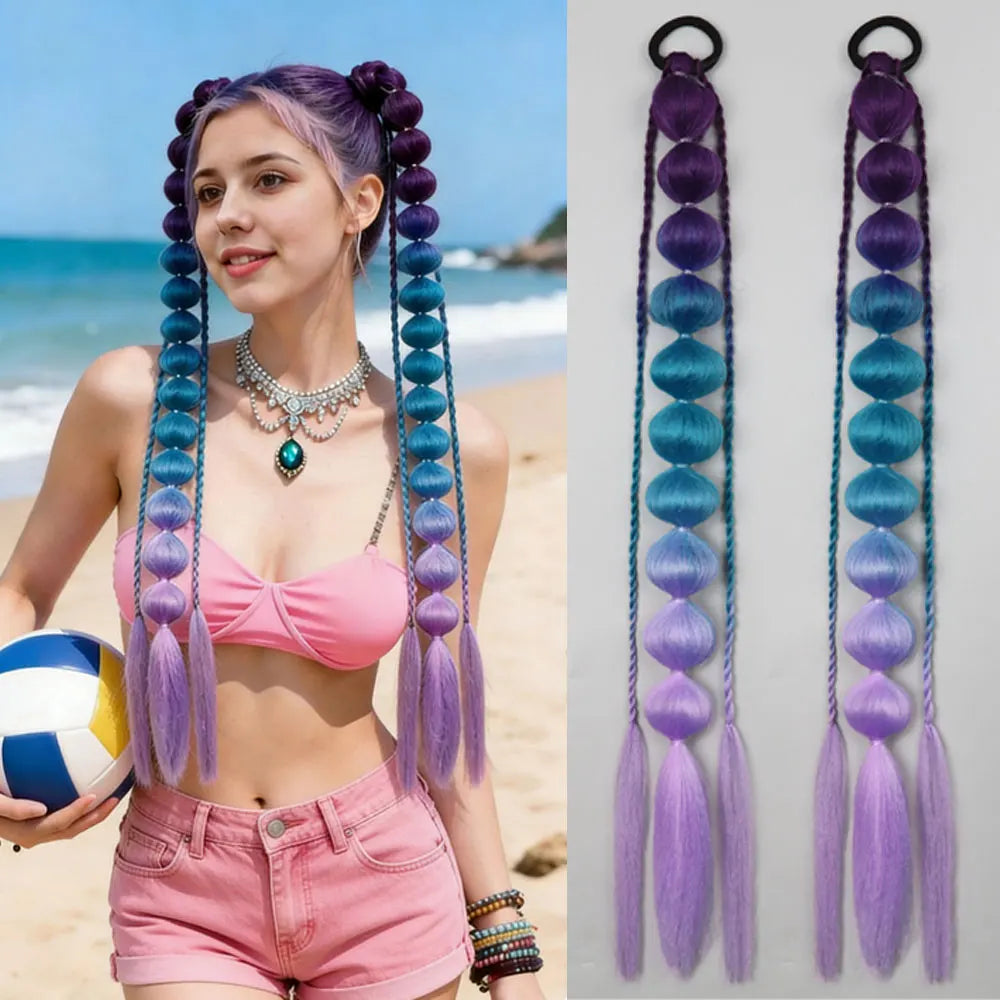 Synthetic bubble ponytail extension from Corporación Turística, showcasing long, shiny, and natural-looking hair extension.