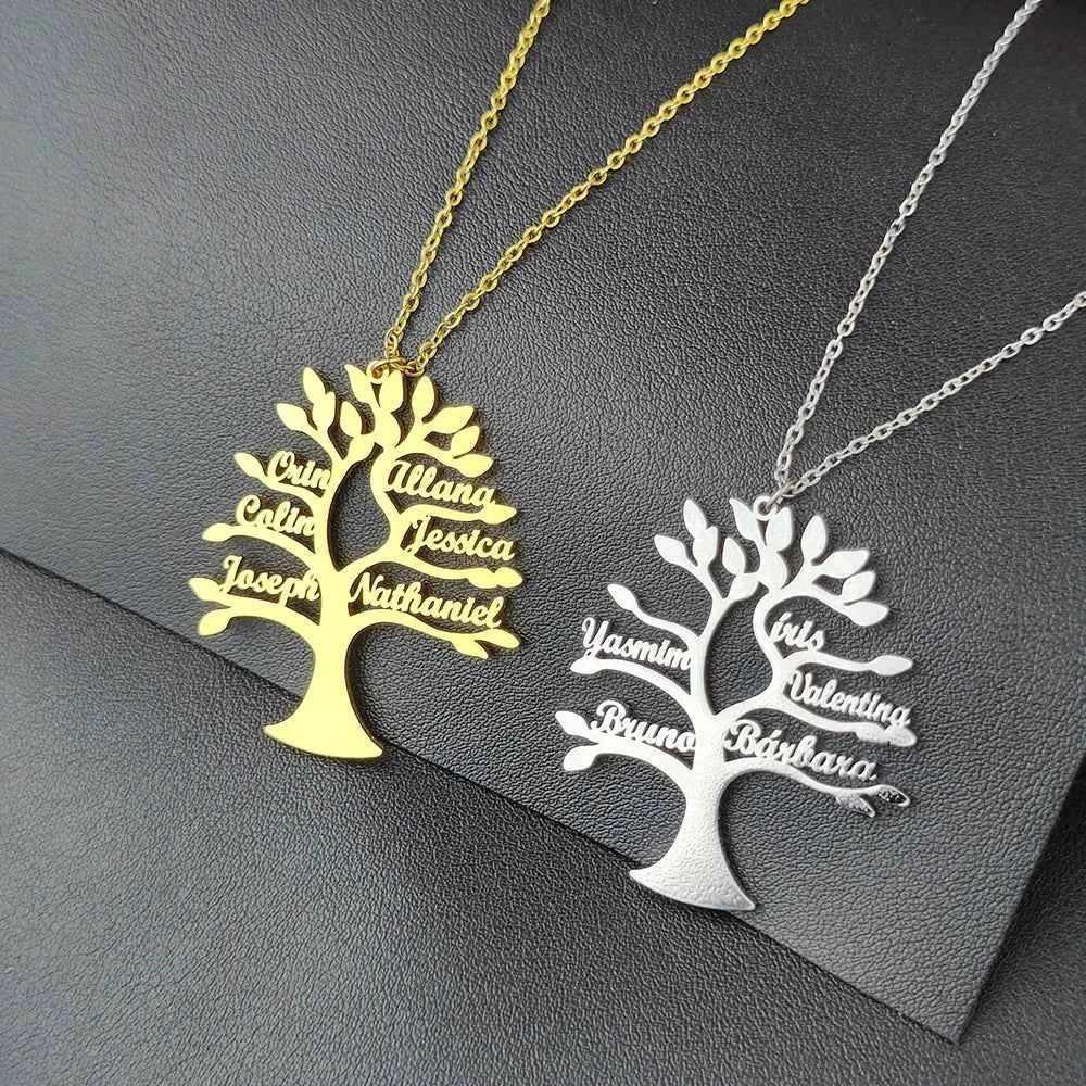 Silver personalized necklace with engraved Tree of Life name pendant, 40 centimeters, by Corporación Turística, stylish and meaningful jewelry.