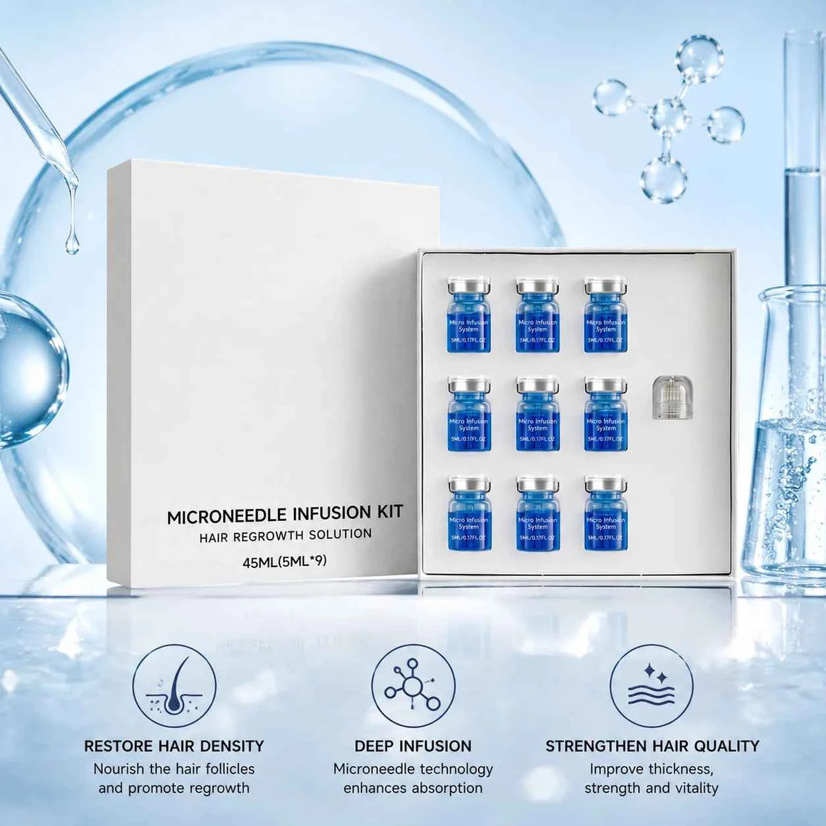 Microagujas para crecimiento del cabello, kit de Corporación Turística con varias agujas para tratamiento capilar.