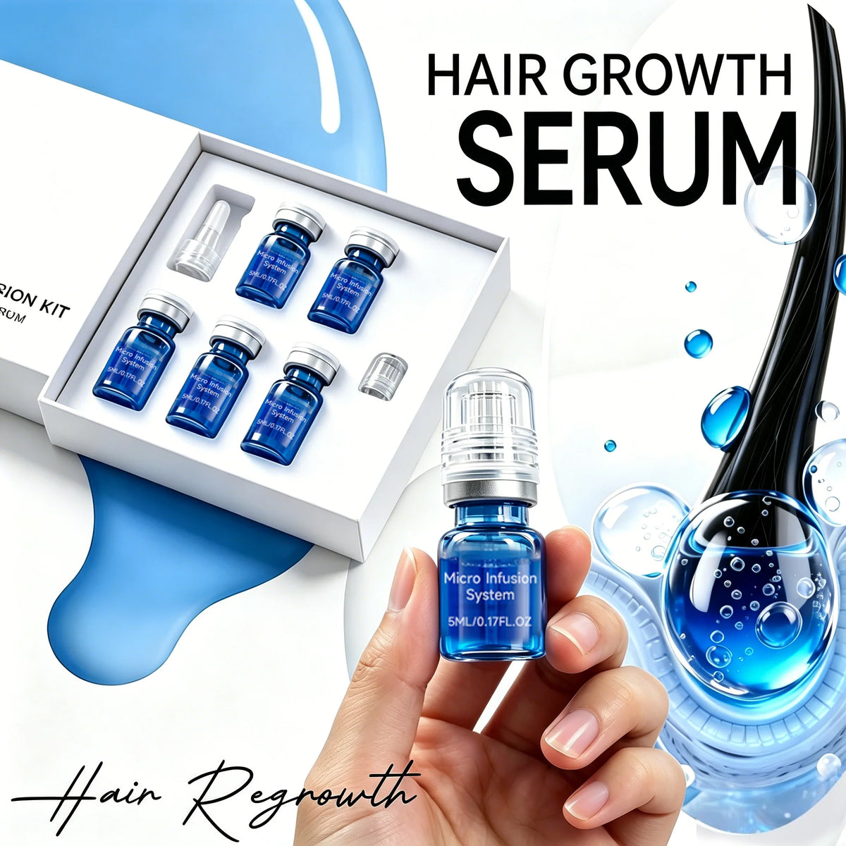 Microagujas para crecimiento del cabello de Corporación Turística, kit con varias microagujas y herramienta para tratamiento capilar.