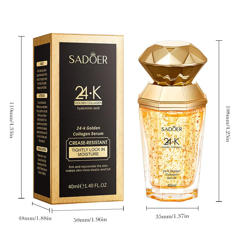 SADOER 24K gold collagen facial serum bottle from Corporación Turística, designed for skin hydration and anti-aging benefits.