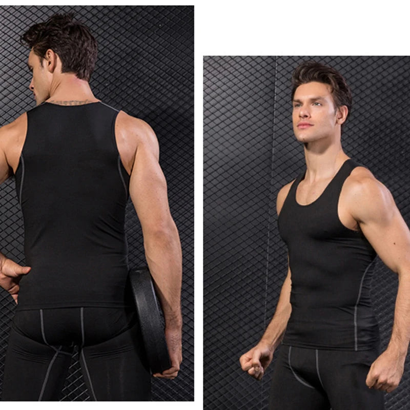 Blue sleeveless compression training shirt from Corporación Turística, quick-drying athletic top for active wear, size Asian S.