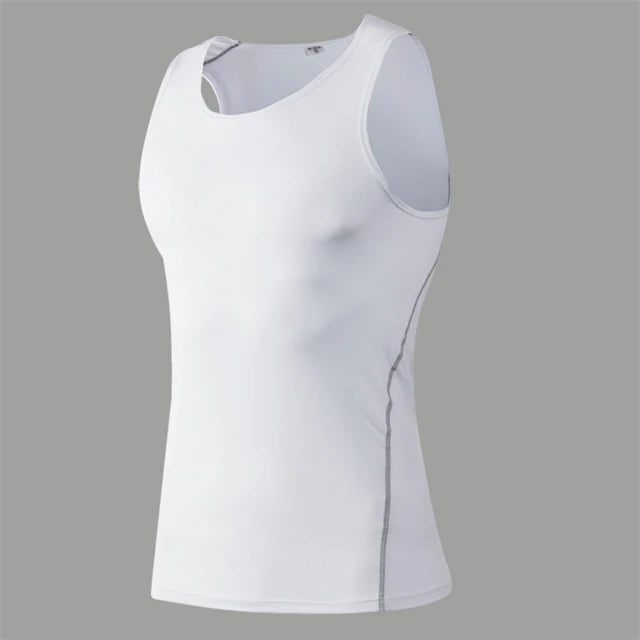 Blue sleeveless compression t-shirt from Corporación Turística, quick-drying fabric, designed for active wear and athletic comfort.