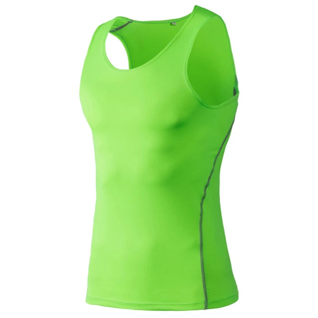 Blue sleeveless compression athletic shirt by Corporación Turística, quick-drying fabric, designed for active wear and performance.